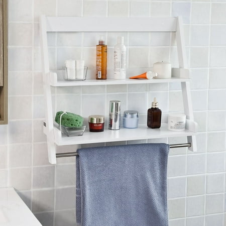 SoBuy ® Wall Shelf frg117-w Bathroom Shelf with 2 shelves and a Pole Towel Holder